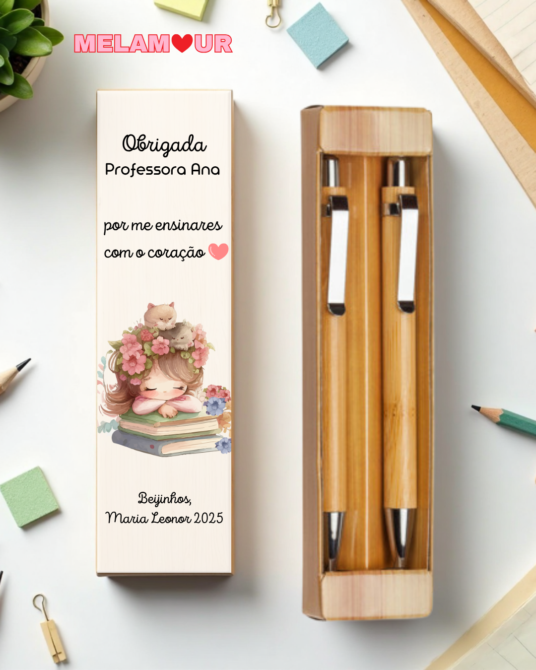 Conjunto caneta + lapiseira c/ caixa personalizada