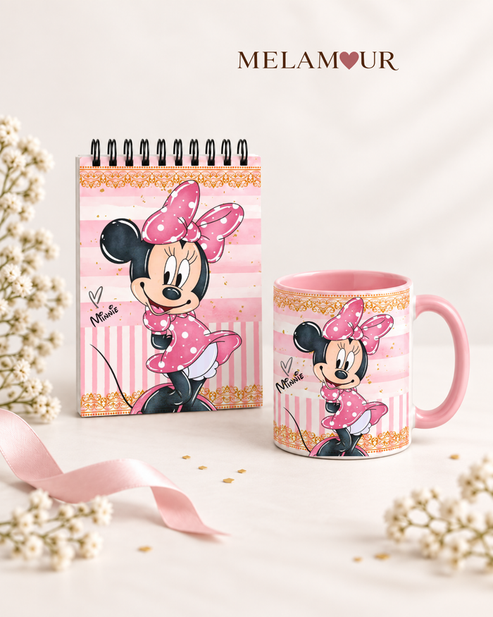 Ratinha de Laço Rosa — Bloco + Caneca