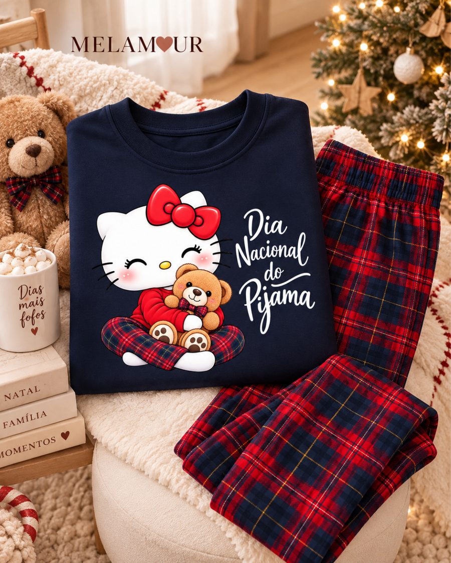 Pijama de Natal · Gatinha com Laço Dia do Pijama