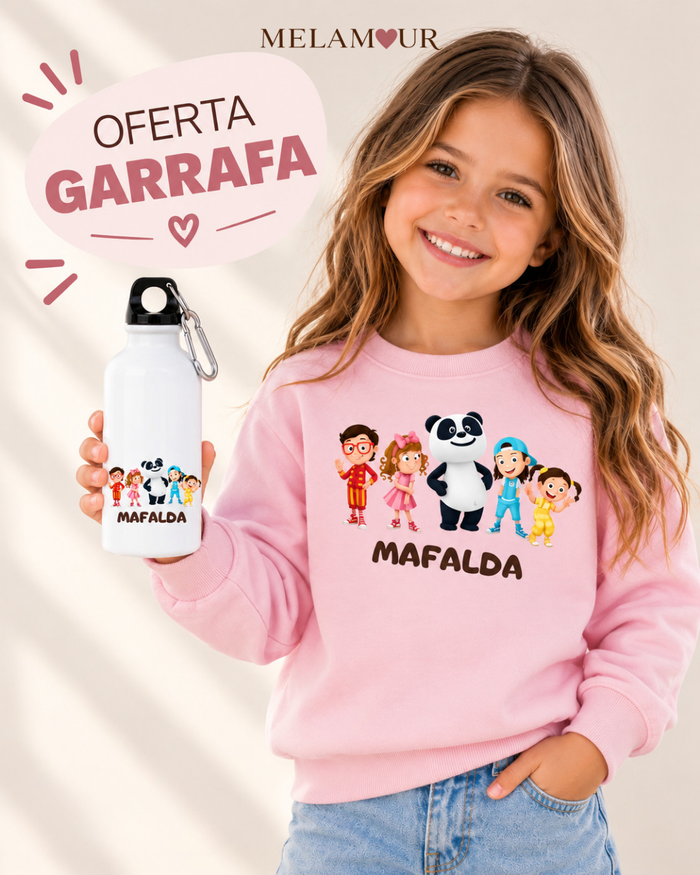 Panda e Amigos com Nome — camisola de criança e garrafa de oferta