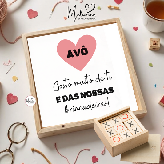 Caixa de madeira c/ jogo do galo personalizado - Dia dos Avós