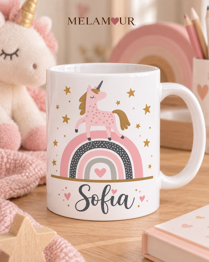 Unicórnio no Arco-Íris com Nome | Caneca Personalizada