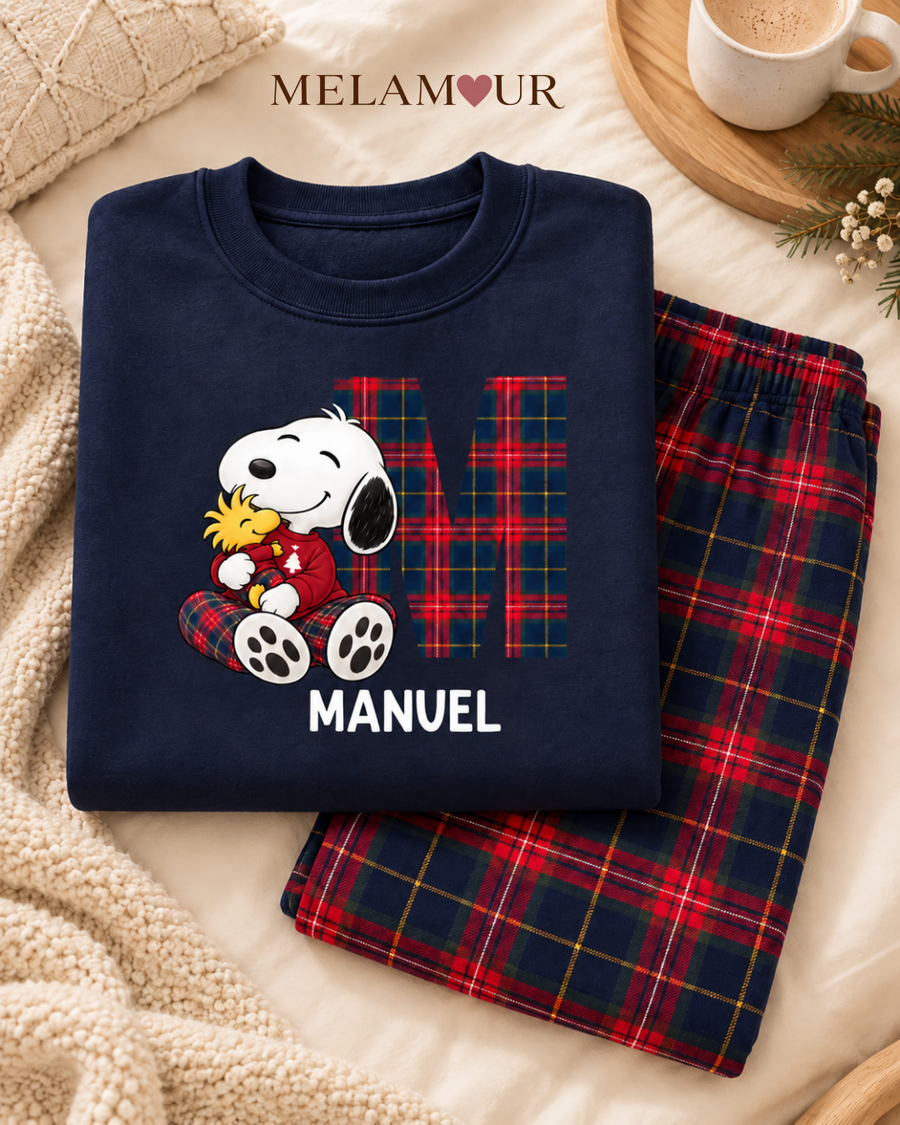 Pijama de Natal · Inicial Xadrez com Cãozinho