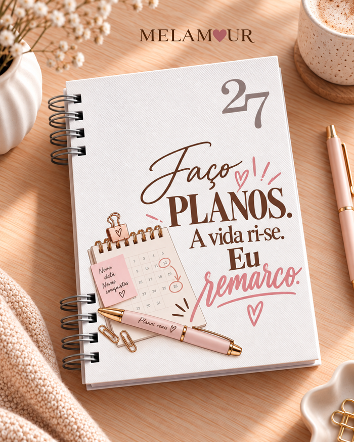 Agenda 2027 Essencial Faço Planos — capa branca personalizada MELAMOUR