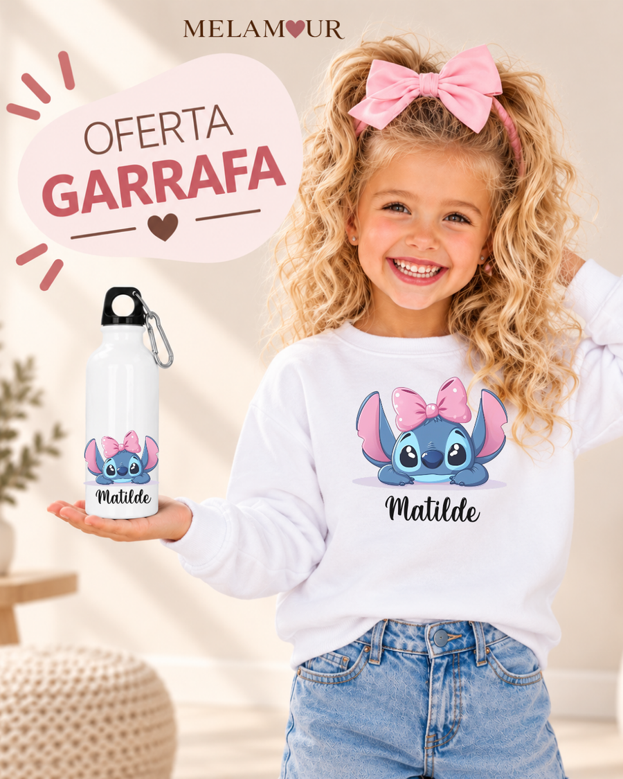 Alien Azul com Laço e Nome | Coleção Especial c/ Oferta Garrafa