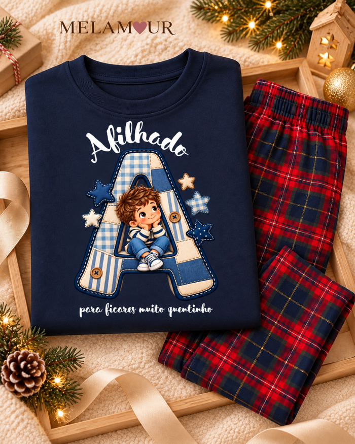 Pijama de Natal Afilhado · Inicial em Patchwork