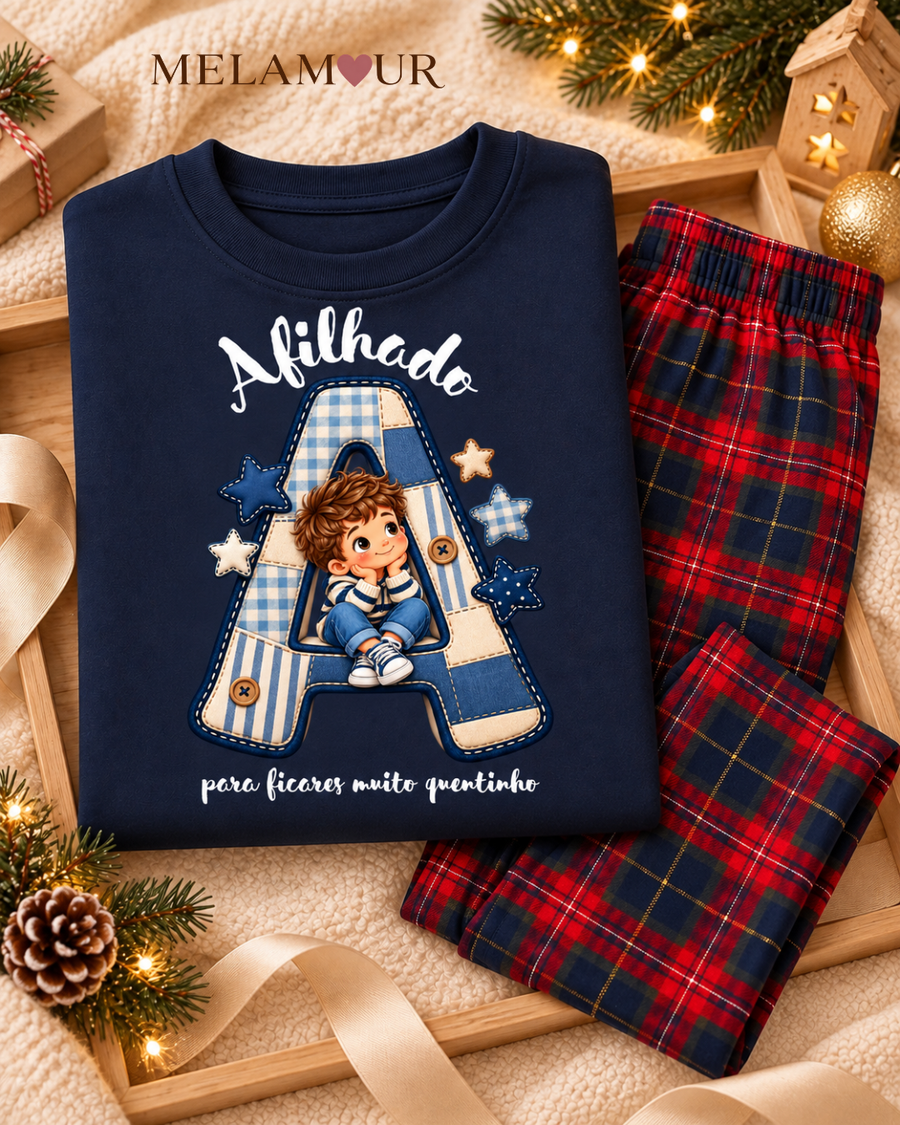 Pijama de Natal Afilhado · Inicial em Patchwork