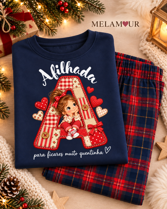 Pijama de Natal Afilhada · Inicial em Patchwork