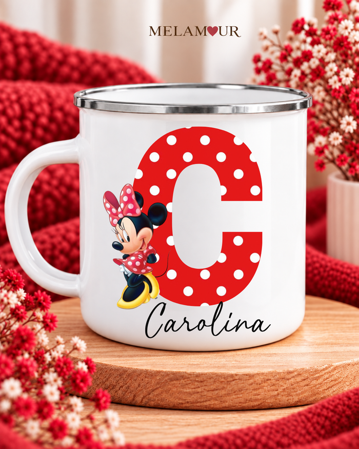 Inicial com Ratinha de Laço | Caneca Esmaltada