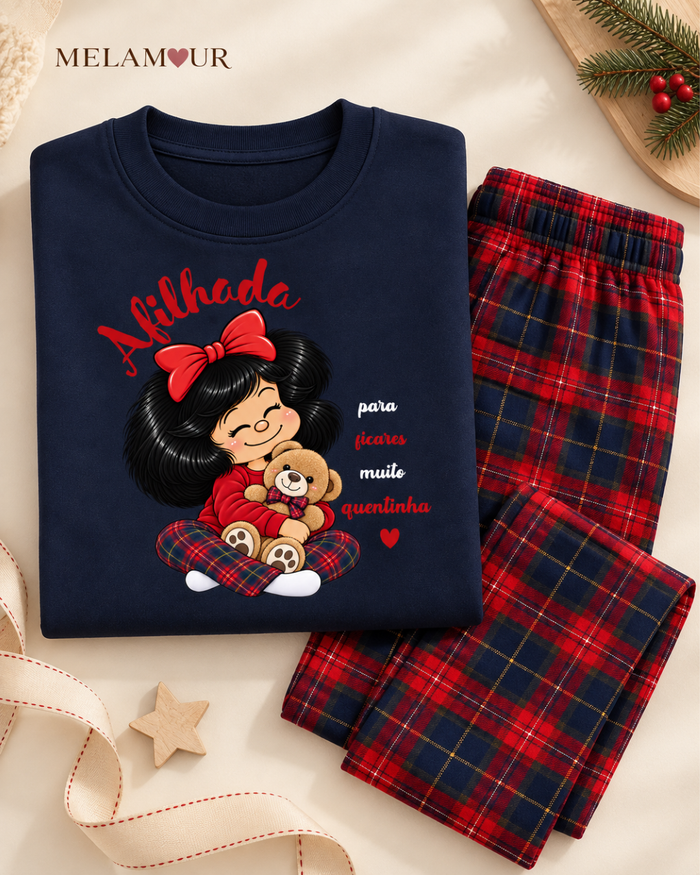 Pijama de Natal Afilhada · Menina de Laço
