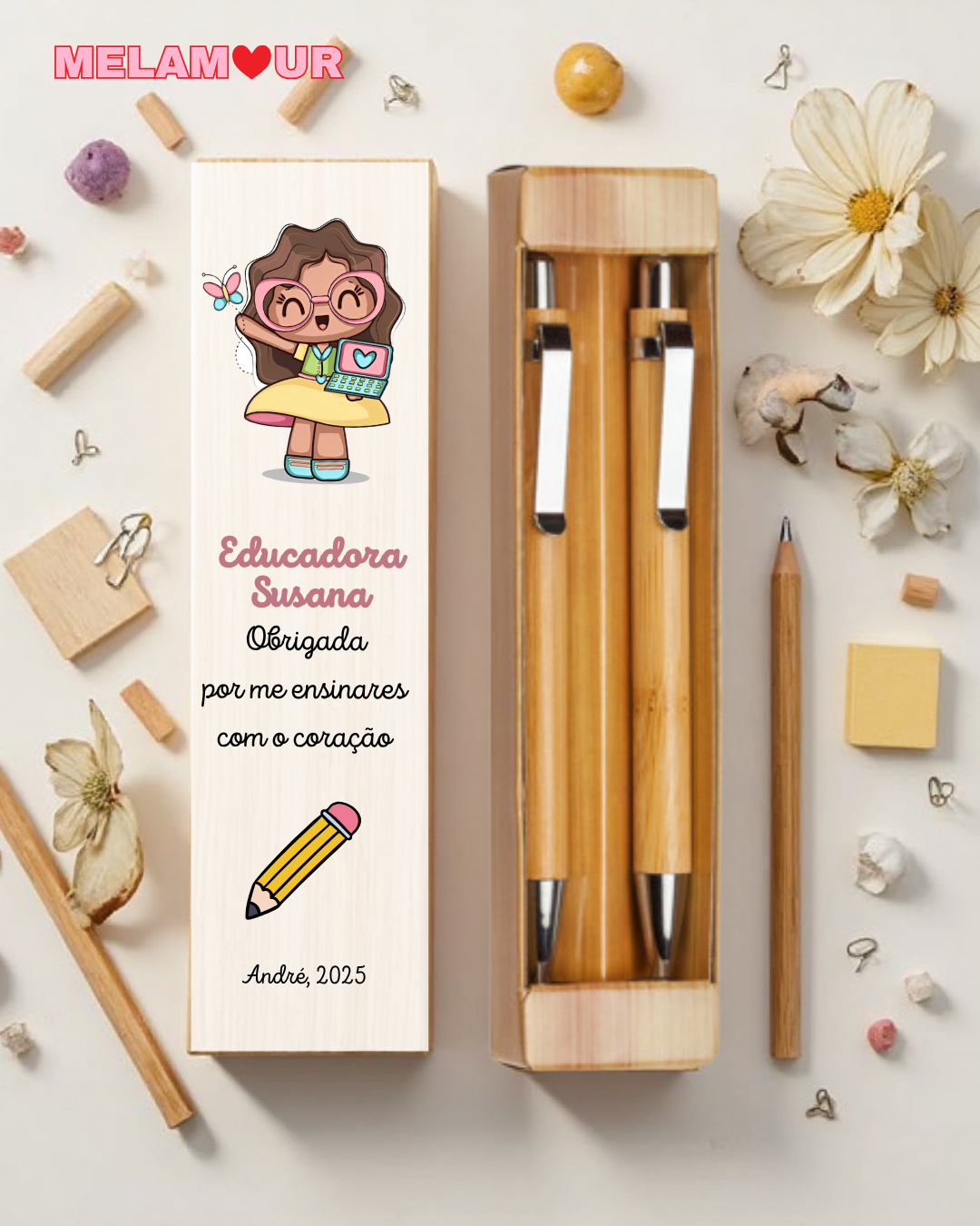 Conjunto caneta + lapiseira c/ caixa personalizada