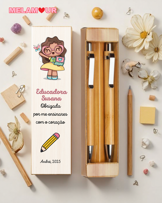 Conjunto caneta + lapiseira c/ caixa personalizada