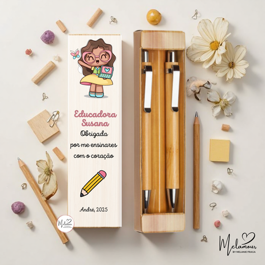 Conjunto caneta + lapiseira c/ caixa personalizada