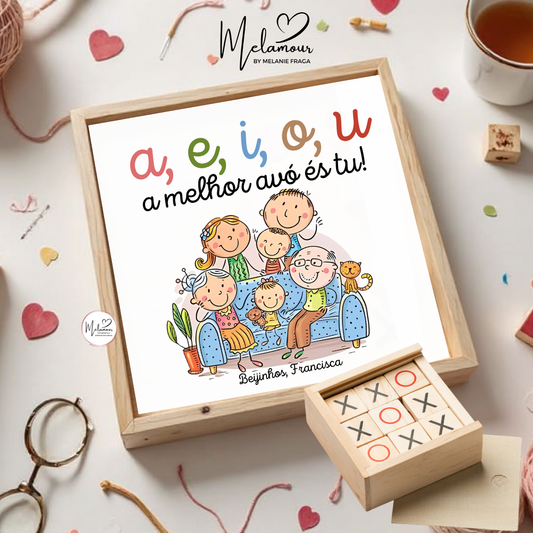 Caixa de madeira c/ jogo do galo personalizado - Dia dos Avós
