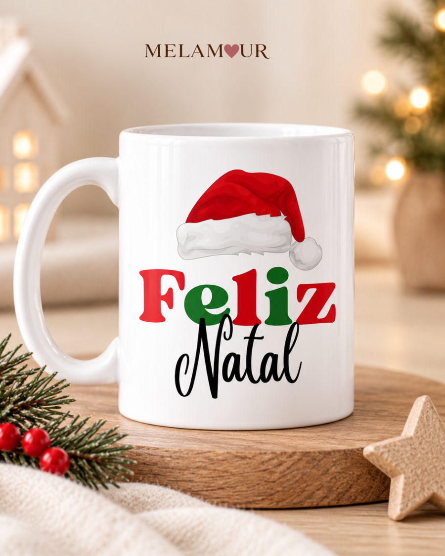 Feliz Natal com Gorro | Caneca de Natal