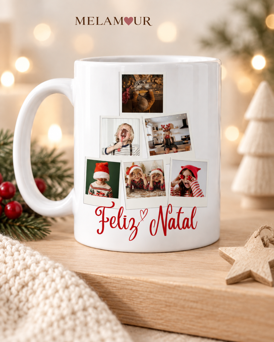 Feliz Natal · Árvore de Polaroids | Caneca de Natal