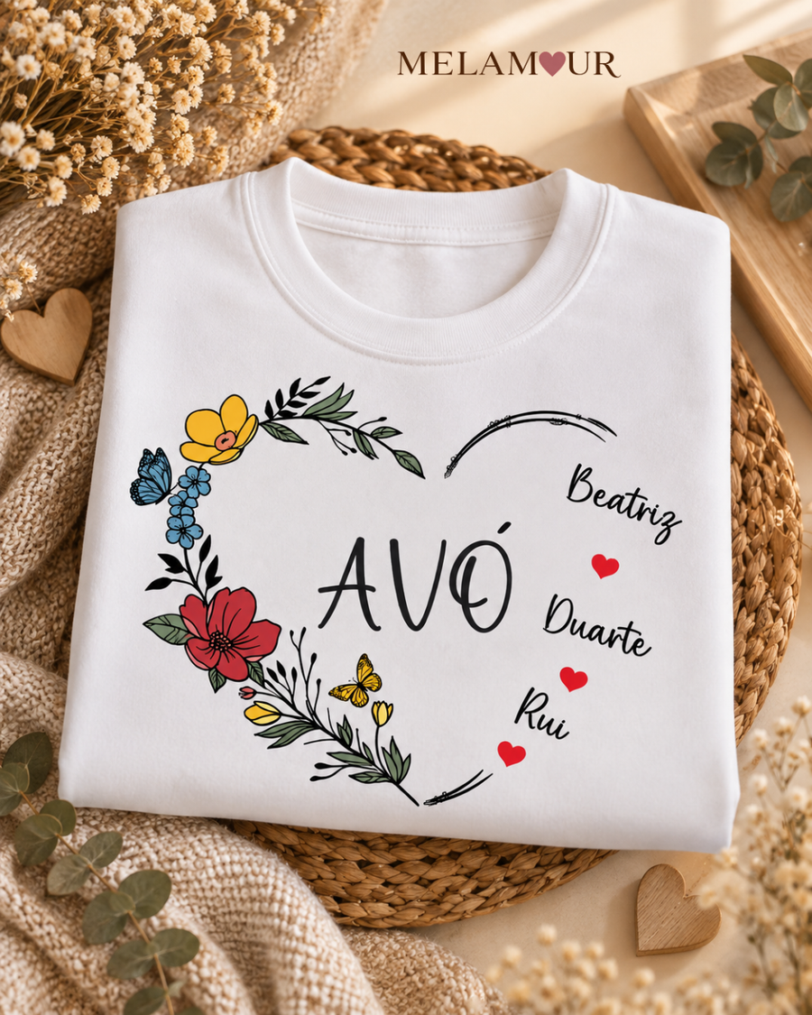 Avó Floral com Nomes dos Netos | Camisola Personalizada
