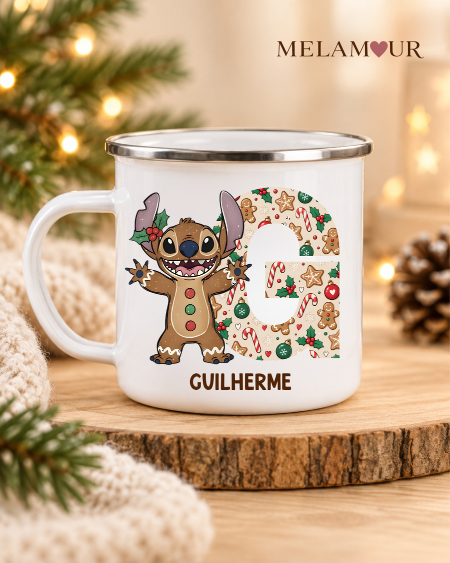 Inicial de Gengibre | Caneca Esmaltada de Natal