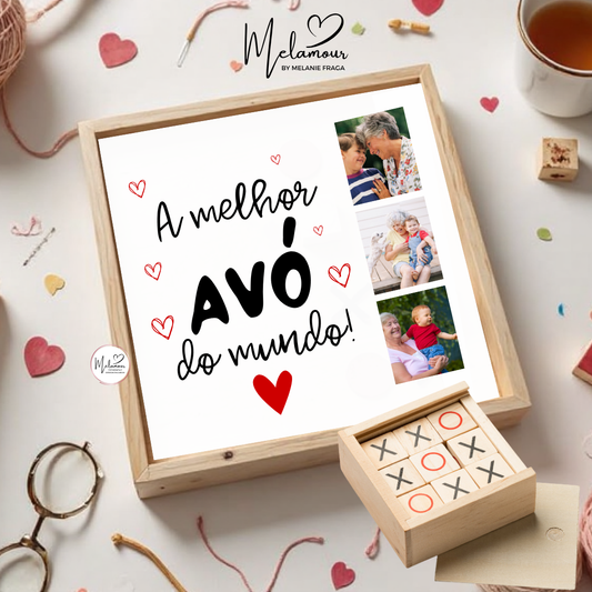 Caixa de madeira c/ jogo do galo personalizado - Dia dos Avós