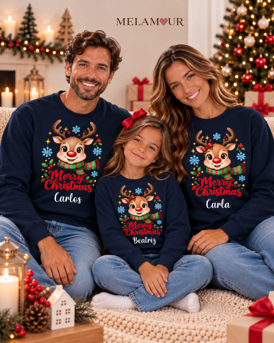 Rena de Cachecol Merry Christmas | Natal em Família