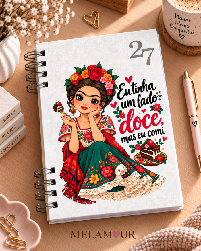 Agenda 2027 Essencial Eu Tinha um Lado Doce — capa branca personalizada MELAMOUR