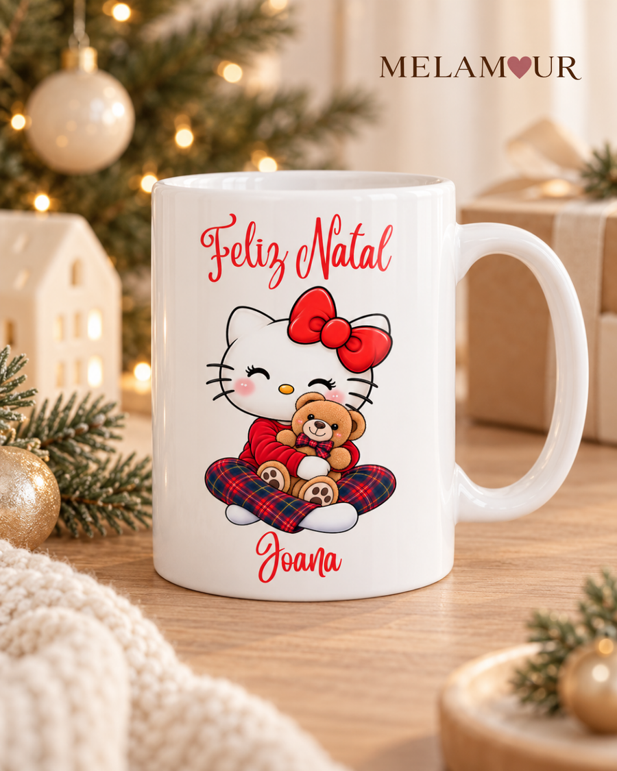 Feliz Natal · Gatinha com Nome | Caneca de Natal