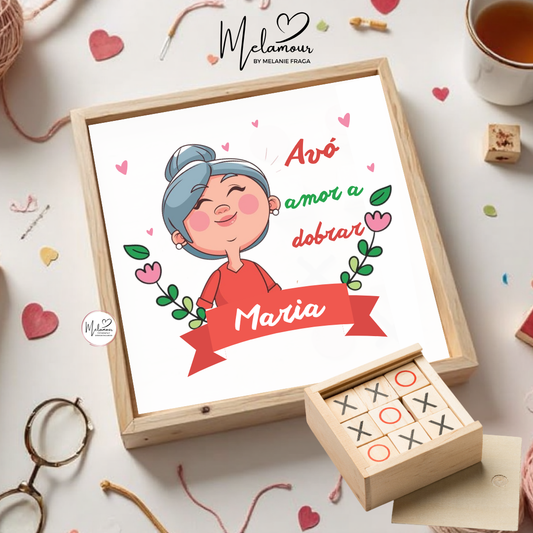 Caixa de madeira c/ jogo do galo personalizado - Dia dos Avós
