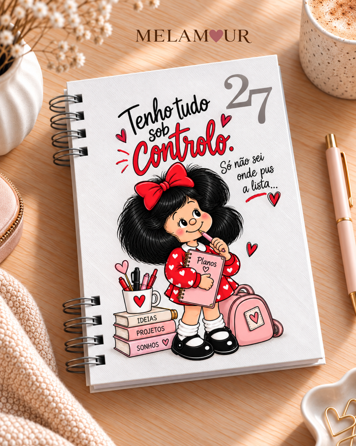 Agenda 2027 Essencial Tenho Tudo Sob Controlo — capa branca personalizada MELAMOUR