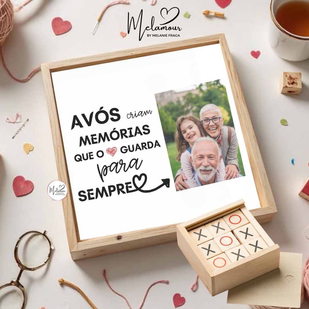 Caixa de madeira c/ jogo do galo personalizado - Dia dos Avós