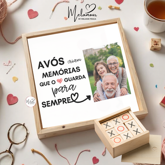 Caixa de madeira c/ jogo do galo personalizado - Dia dos Avós