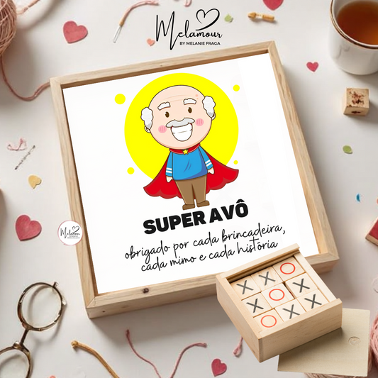 Caixa de madeira c/ jogo do galo personalizado - Dia dos Avós