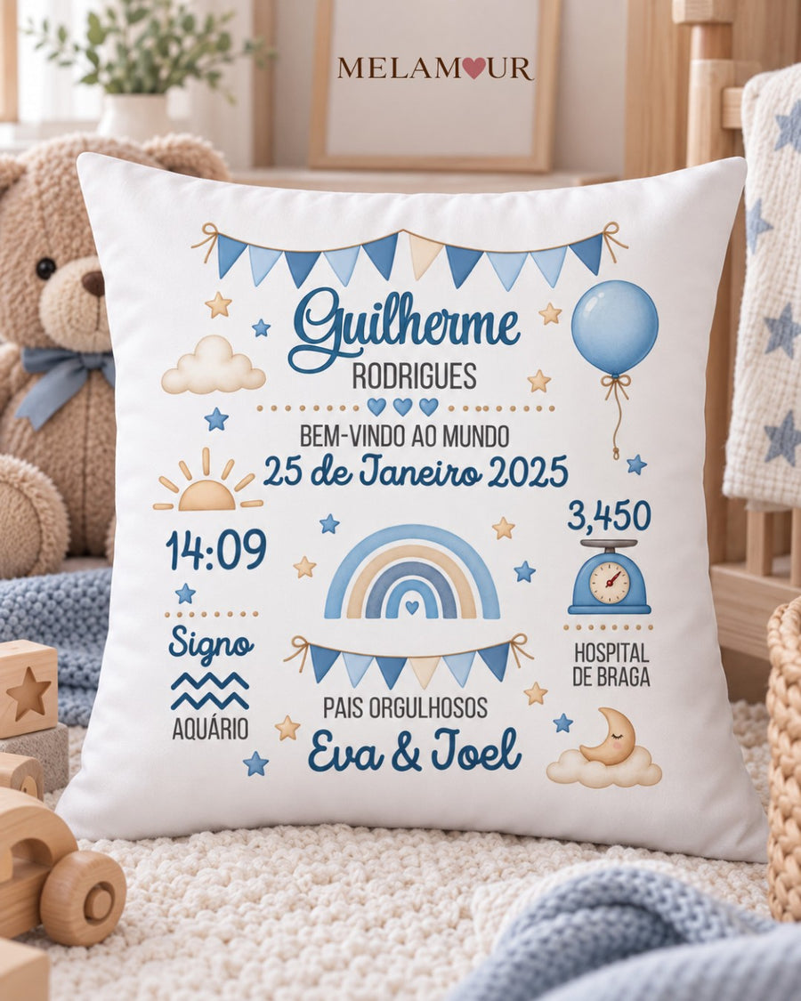Bandeirolas e Balão Azul | Almofada Personalizada