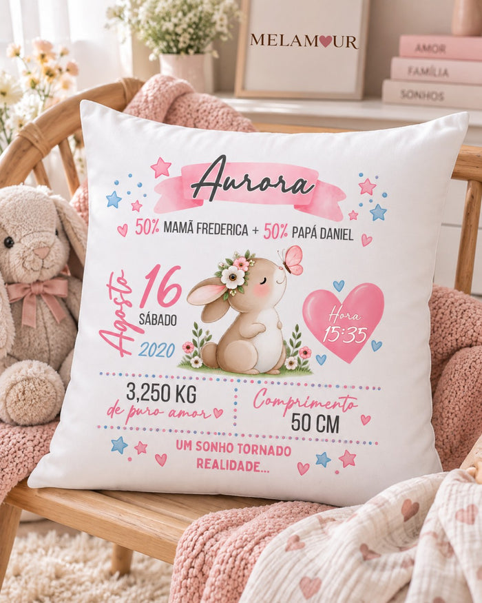 Coelhinha — Primeiro Ano | Almofada Personalizada
