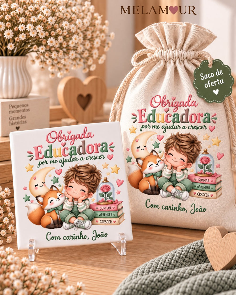 Obrigada por me Ajudar a Crescer | Azulejo + Saco de Oferta