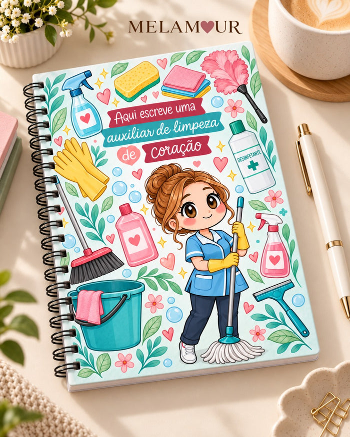 Caderno A5 de Auxiliar de Limpeza personalizado