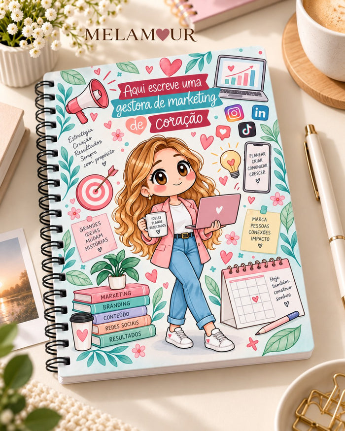 Caderno A5 de Gestora de Marketing personalizado