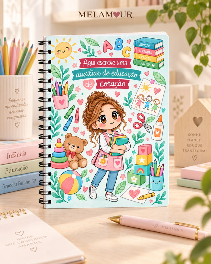 Caderno A5 de Auxiliar de Educação personalizado