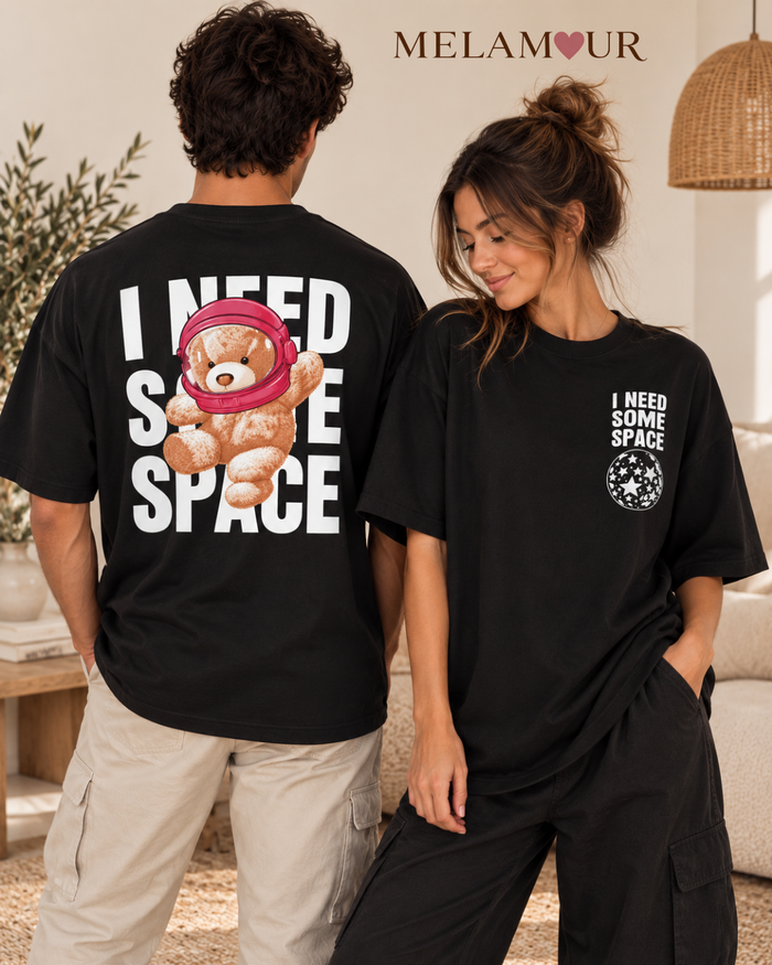 Camisolas de casal I need some space com ursinho astronauta nas costas