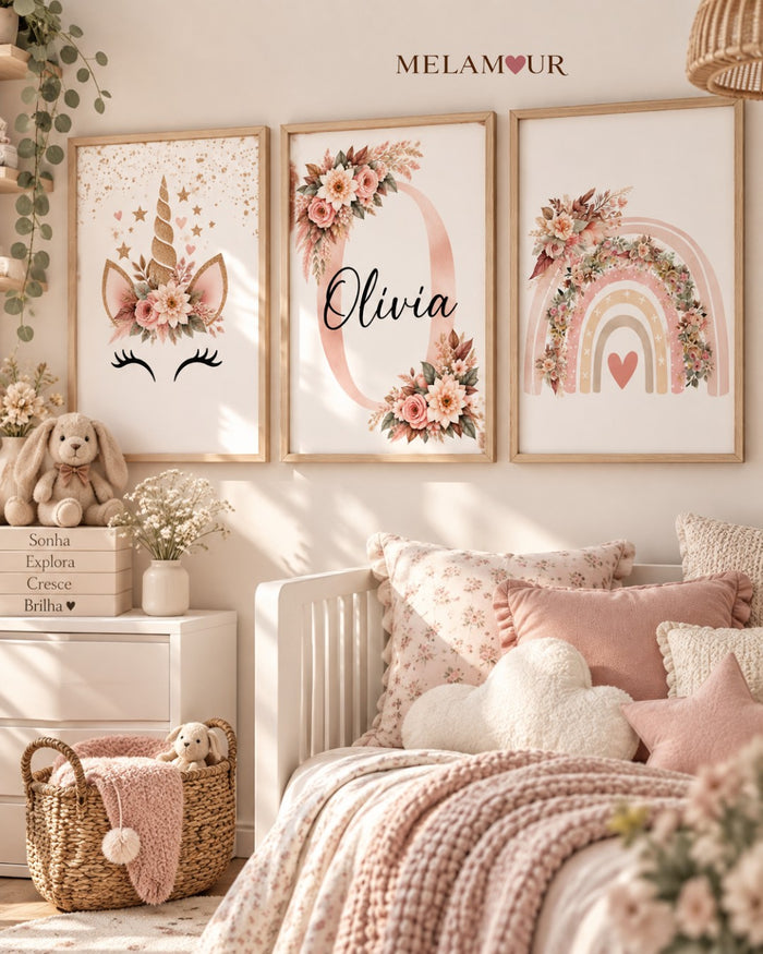 Floral Olivia | Conjunto de 3 Quadros