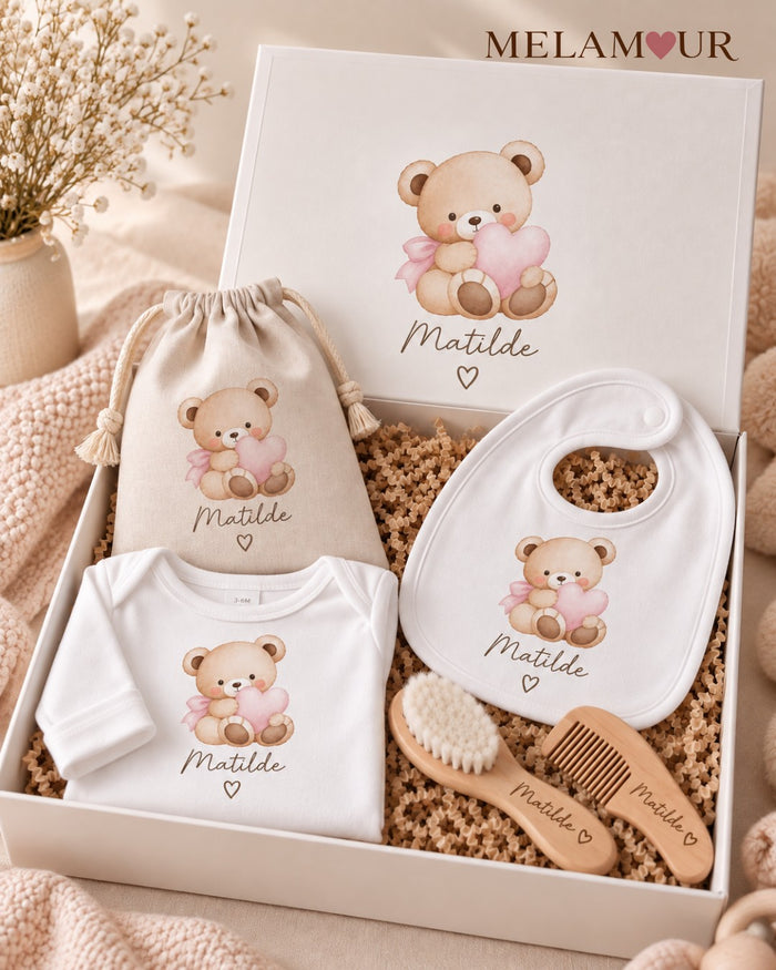 Conjunto Baby Menina com Body, Babete, Escova e Pente | Presentes Baby