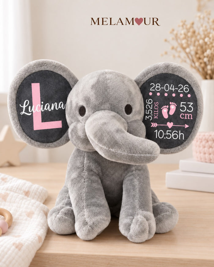 Elefante com Dados de Nascimento para Menina | Presentes Baby