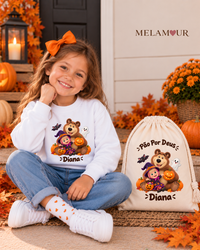 Menina e Urso com Abóboras | Halloween