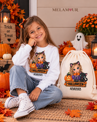 Menina e Gato Preto Halloween | Halloween