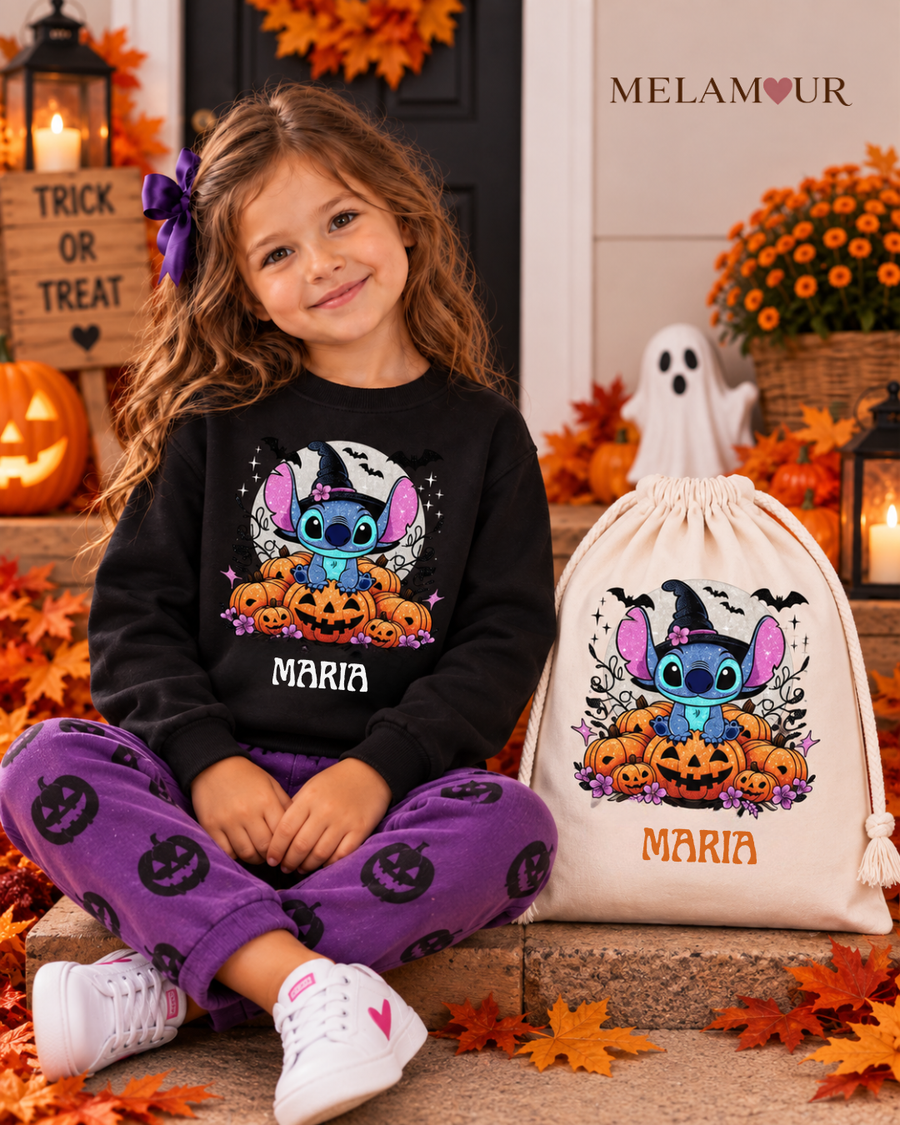 Personagem Azul Bruxo na Lua | Halloween