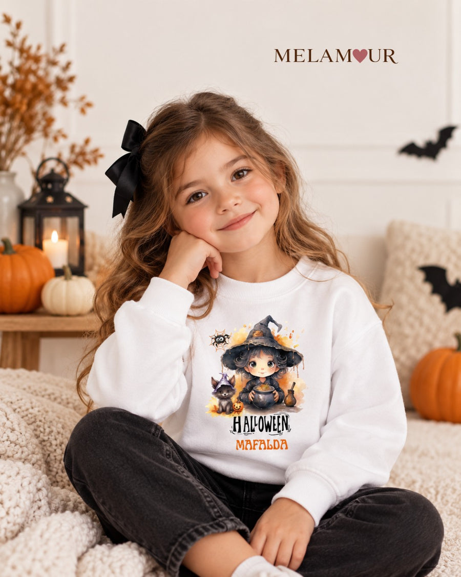 Bruxinha e Gato com Nome | Halloween