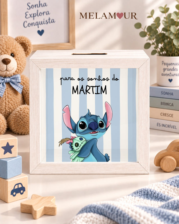 Alien Azul às Riscas | Mealheiro Personalizado