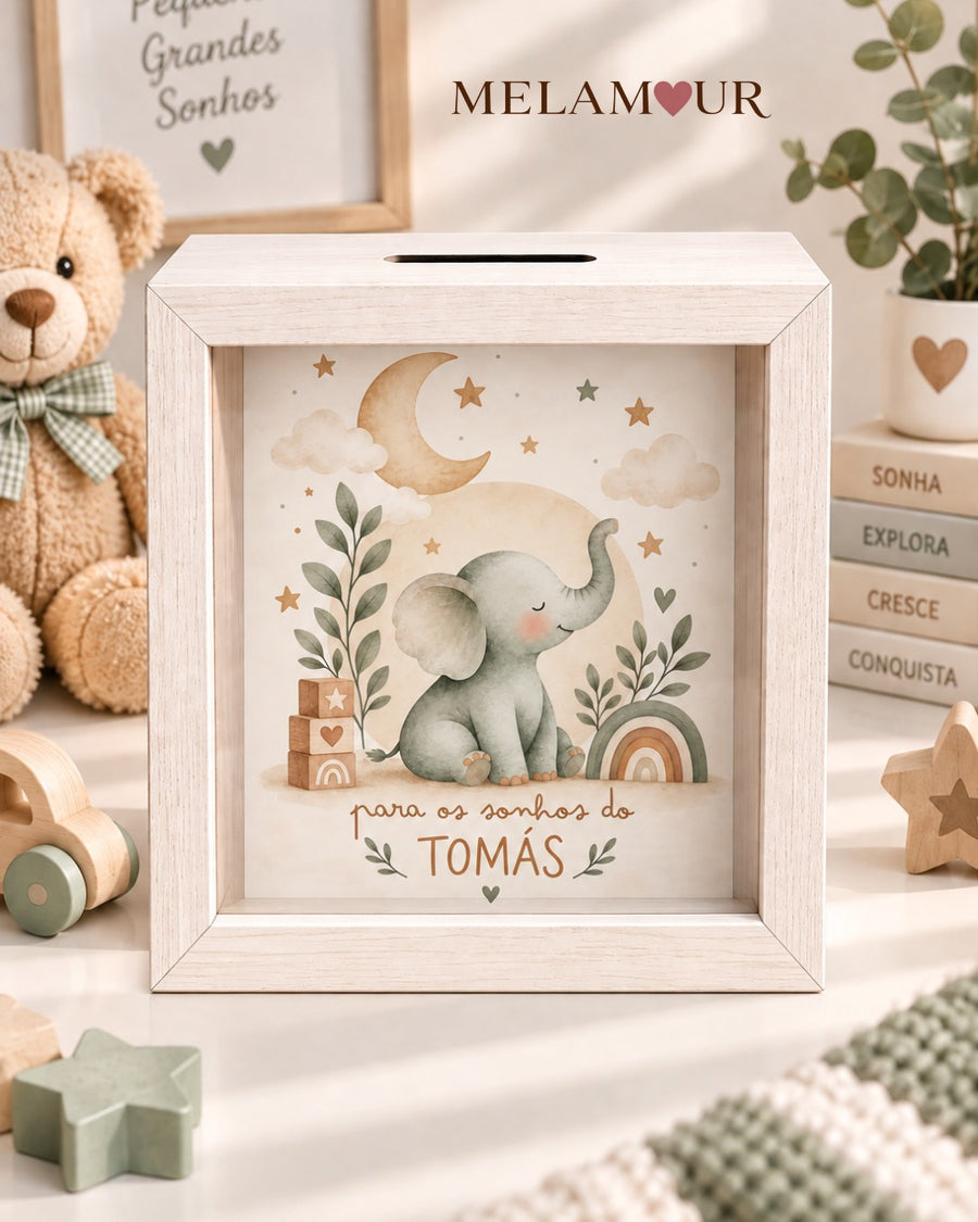 Elefante Lua e Estrelas | Mealheiro Personalizado