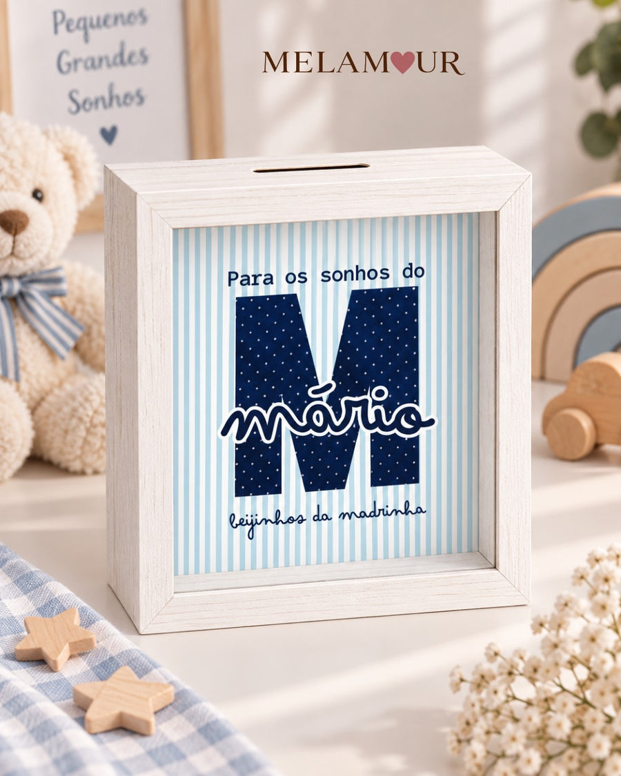 Inicial Azul com Nome | Mealheiro Personalizado