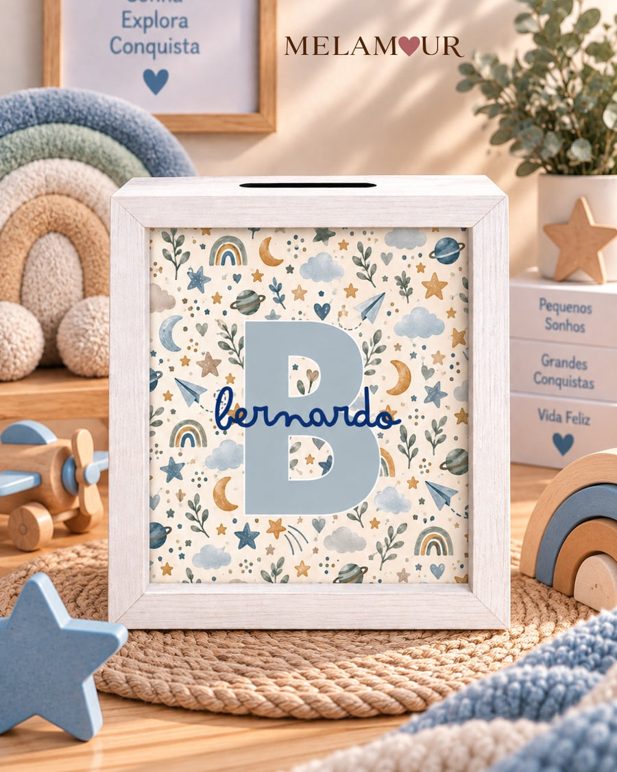 Inicial Floral Azul | Mealheiro Personalizado