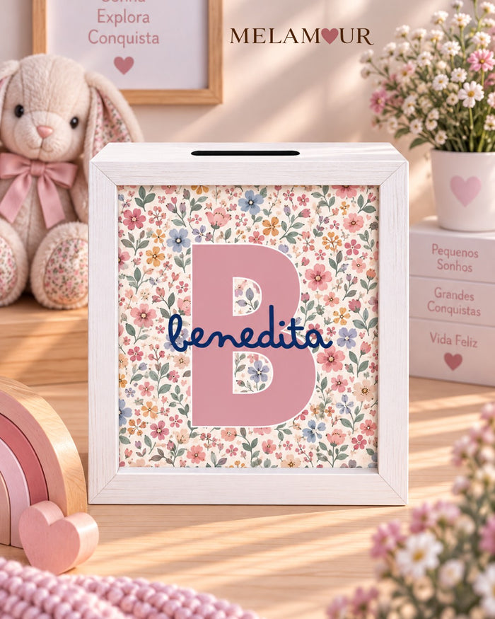 Inicial Floral Rosa | Mealheiro Personalizado